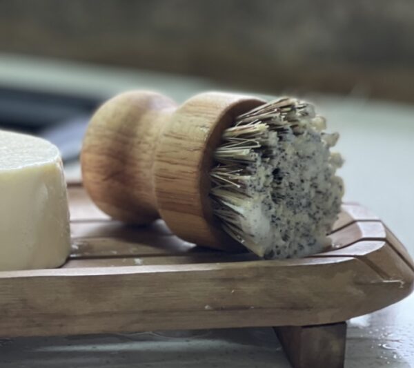DISH SCUB BRUSH.  Wood.